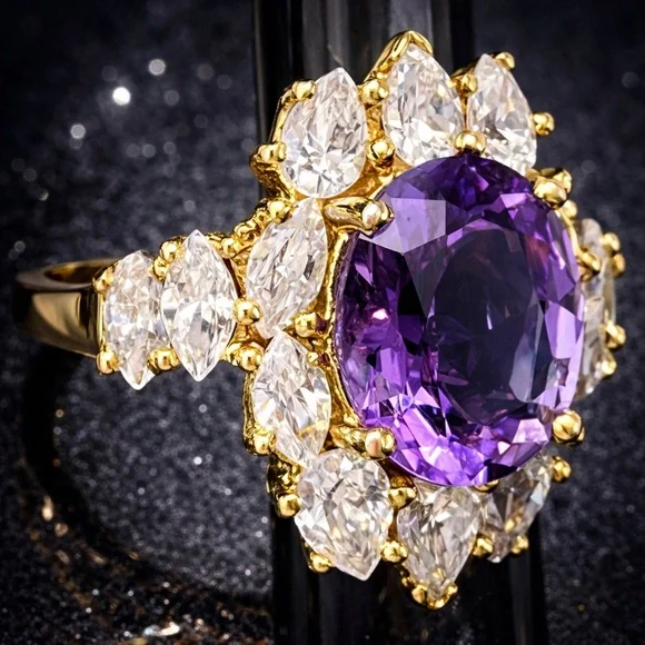 Suzanne Somers vintage purple amethyst CZ statement cocktail ring band gold HSN - Picture 2 of 2